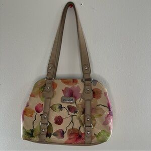 Koltov Floral Handbag Shoulder Purse Beige Multi-Color Print Faux Leather Bag